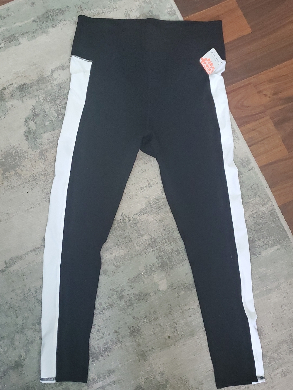FP Movement by Free People Black Leggings with White Side Stripes